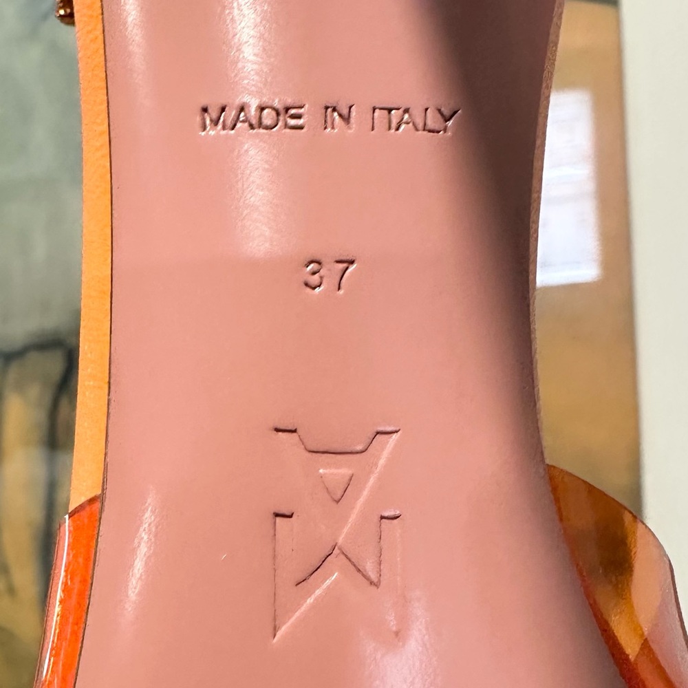 🌹AMINA MUADDI🌹Ursina Crystal-embellished Pvc Leather Pumps In Orange Size: 37 - Picture 11 of 13